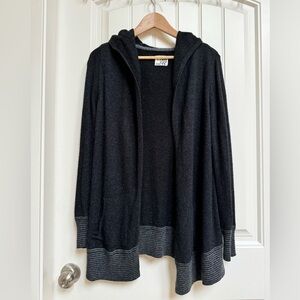 TNA Angora Cashmere Blend Black and Grey Open Hooded Cardigan with Pockets. M